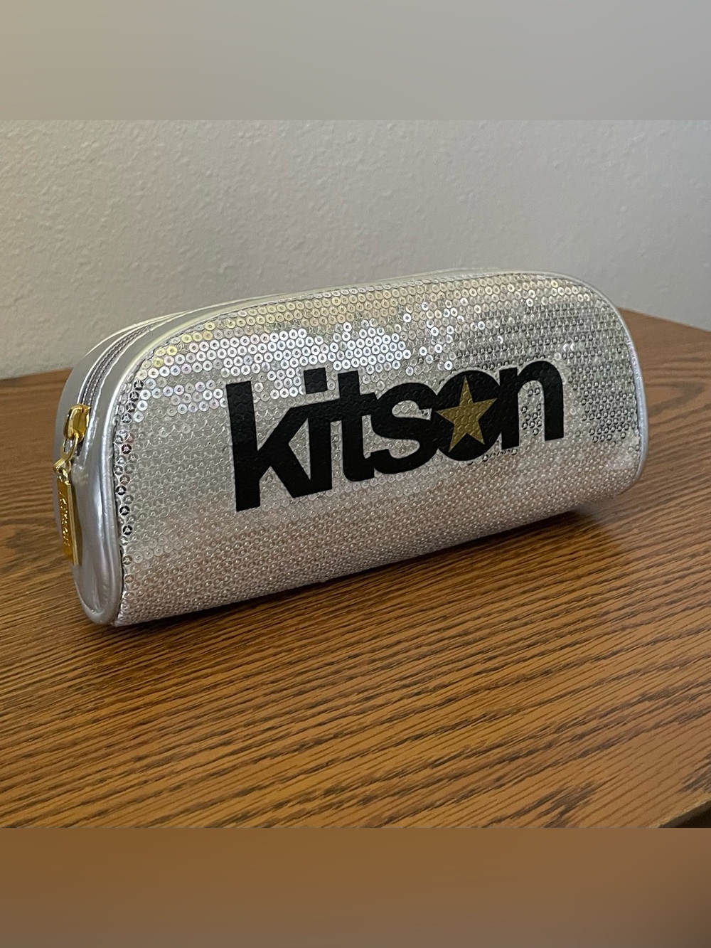 kitson Silver Sequin Kids Accessory Pouch with Star Logo